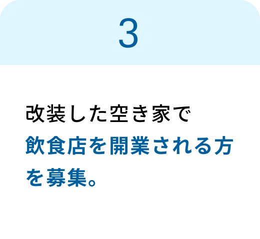 改装した空き家で飲食店を開業される方を募集。